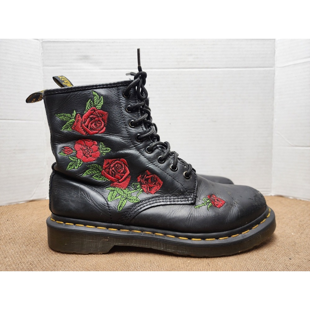Dr. Martens 1460 Vonda Rose Embroidered 8-EYE BLACK Leather Boots Womens US 9